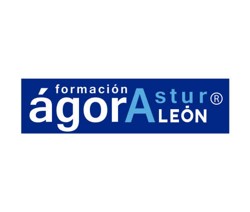 Logo Agor Astur Formación León con fondo azul